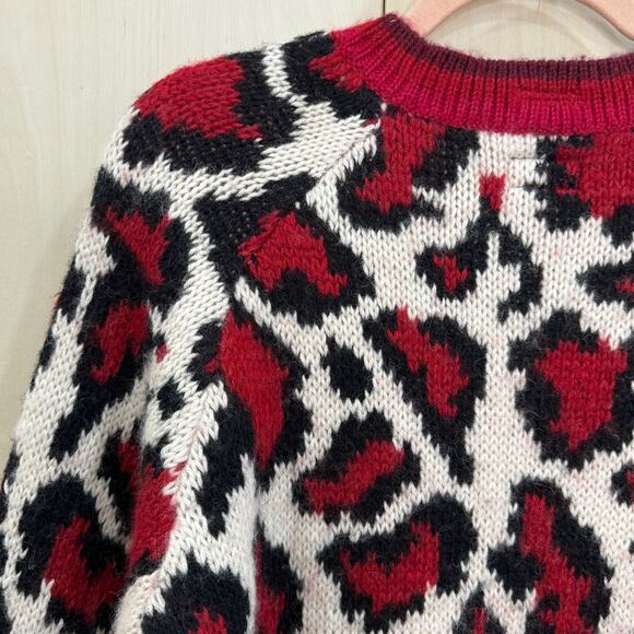 MOTHER The Boat Square Leopard Print Sweater Size Small Red Baby Alpaca Blend - Picture 6 of 13
